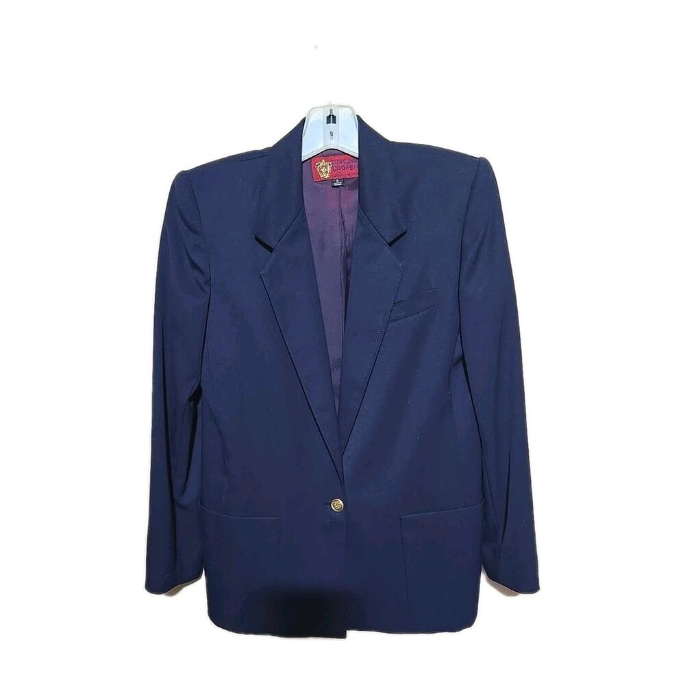 Vtg Stirling Cooper Navy Blue Dark Academia Business Formal Blazer Womans Size 6